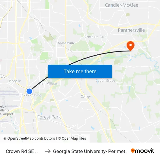 Crown Rd SE @ 3900 to Georgia State University- Perimeter College map