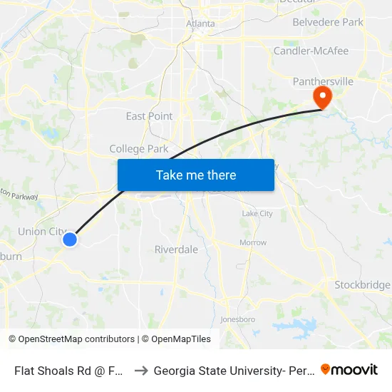 Flat Shoals Rd @ Feldwood Rd to Georgia State University- Perimeter College map