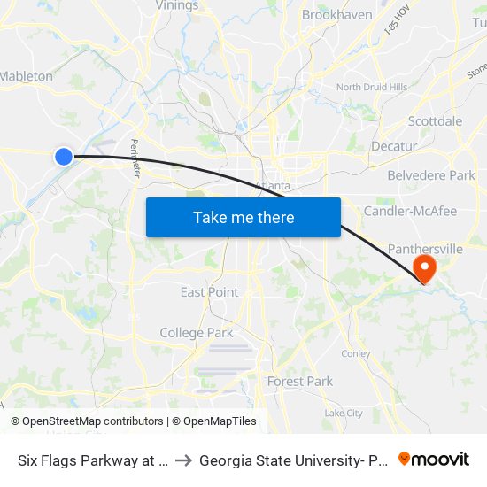 Six Flags Parkway at Service Road to Georgia State University- Perimeter College map