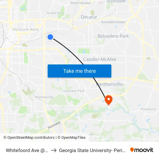 Whitefoord Ave @ Finley St to Georgia State University- Perimeter College map