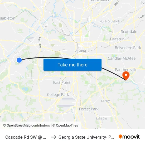 Cascade Rd SW @ Milano Dr SW to Georgia State University- Perimeter College map
