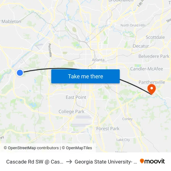 Cascade Rd SW @ Cascade Hills Dr SW to Georgia State University- Perimeter College map