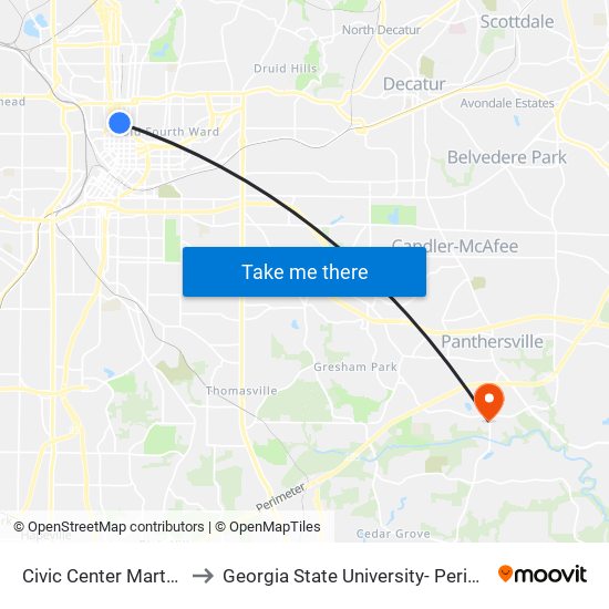 Civic Center Marta Station to Georgia State University- Perimeter College map