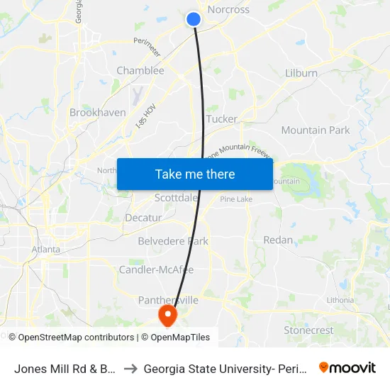 Jones Mill Rd & Bay Cir Ob to Georgia State University- Perimeter College map