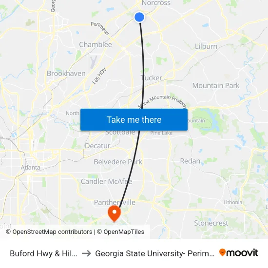 Buford Hwy & Hillside Dr to Georgia State University- Perimeter College map