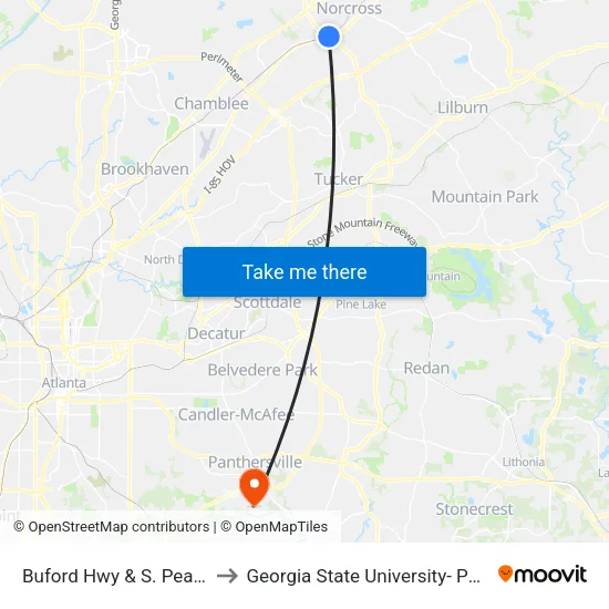 Buford Hwy & S. Peachtree St  Ob to Georgia State University- Perimeter College map