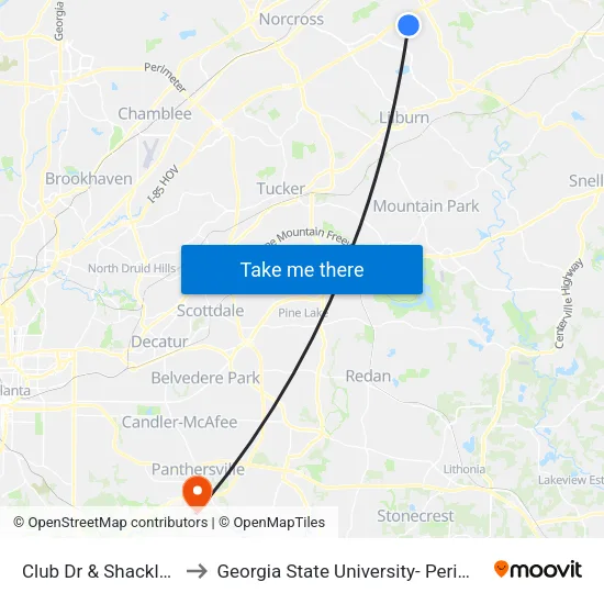 Club Dr & Shackleford Rd to Georgia State University- Perimeter College map