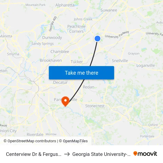 Centerview Dr & Ferguson Elementary Ob to Georgia State University- Perimeter College map