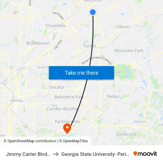 Jimmy Carter Blvd & O'Riley to Georgia State University- Perimeter College map