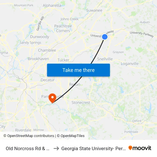 Old Norcross Rd & Monfort Rd to Georgia State University- Perimeter College map
