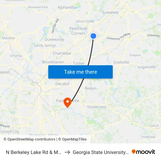 N Berkeley Lake Rd & Marquis @ Nberkeley to Georgia State University- Perimeter College map