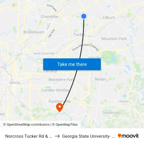 S Norcross Tucker Rd & Sinclair Apts to Georgia State University- Perimeter College map