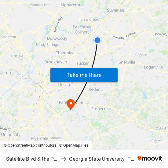 Satellite Blvd & the Portico Apts Ib to Georgia State University- Perimeter College map