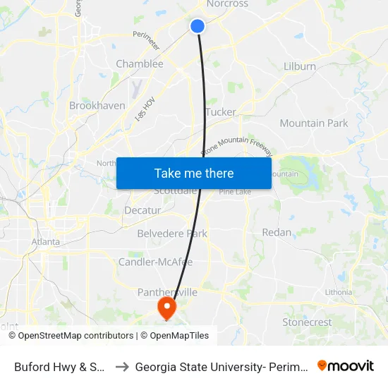 Buford Hwy & Susan Ln to Georgia State University- Perimeter College map