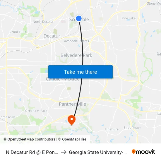 N Decatur Rd @ E Ponce De Leon Ave to Georgia State University- Perimeter College map