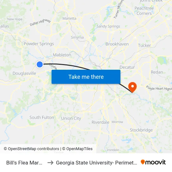 Bill's Flea Market Ob to Georgia State University- Perimeter College map
