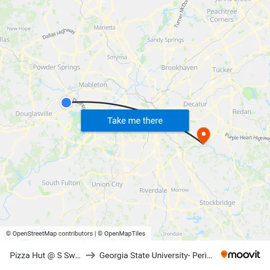 Pizza Hut @ S Sweetwater to Georgia State University- Perimeter College map