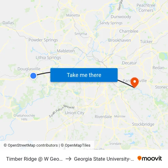 Timber Ridge @ W Georgia Tech College to Georgia State University- Perimeter College map