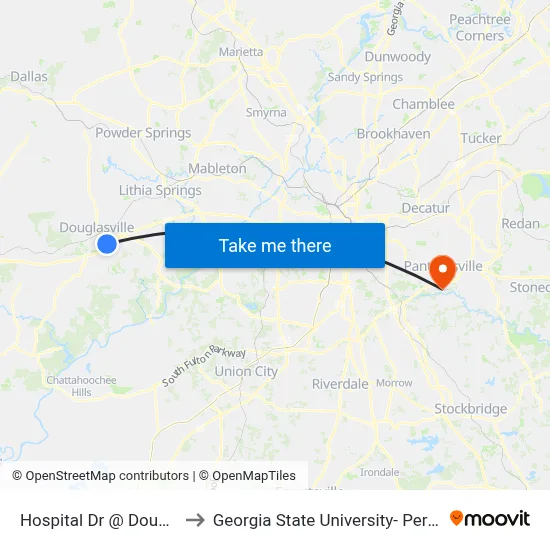 Hospital Dr @ Douglas Manor to Georgia State University- Perimeter College map