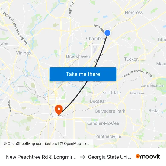 New Peachtree Rd & Longmire Way Ib to Georgia State University map