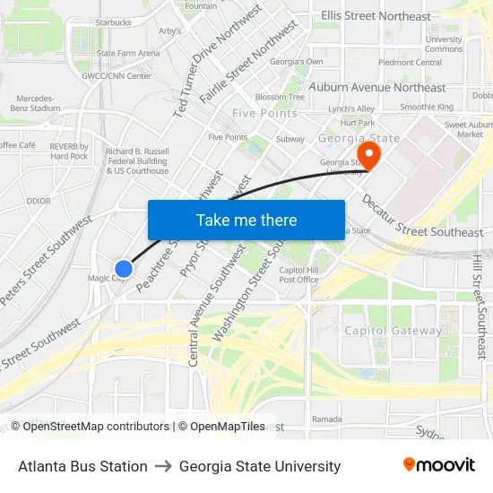 Atlanta Bus Station to Georgia State University map