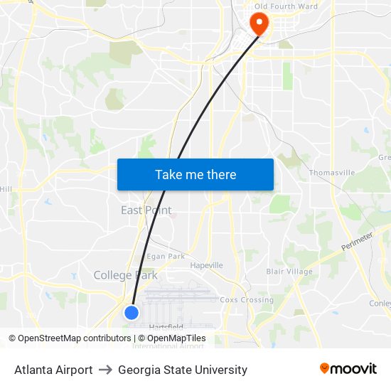 Atlanta Airport to Georgia State University map