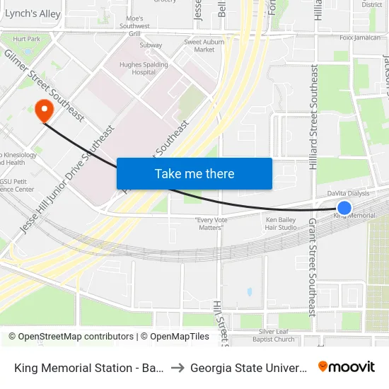 King Memorial Station - Bay B to Georgia State University map