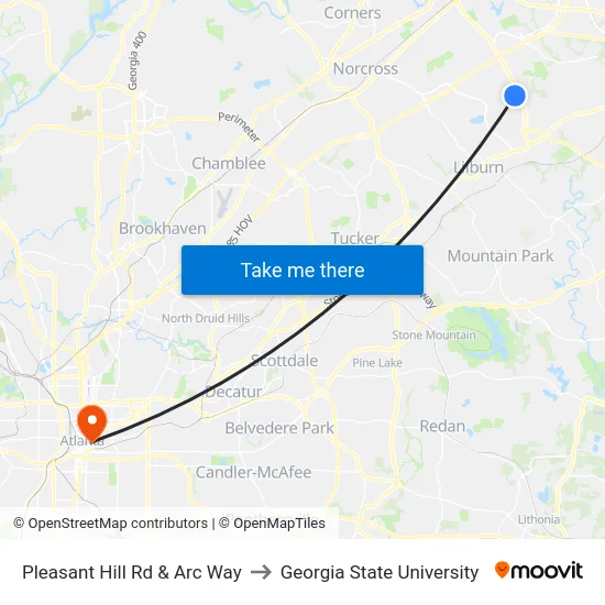 Pleasant Hill Rd & Arc Way to Georgia State University map