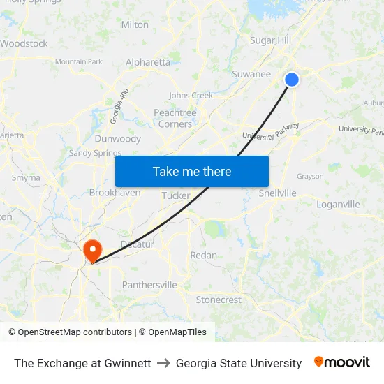 The Exchange at Gwinnett to Georgia State University map