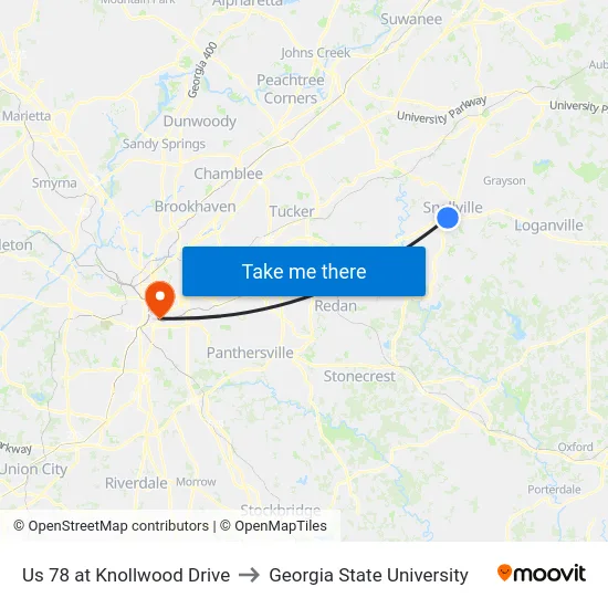 Us 78 at Knollwood Drive to Georgia State University map