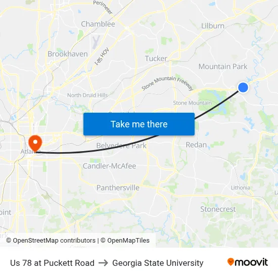 Us 78 at Puckett Road to Georgia State University map