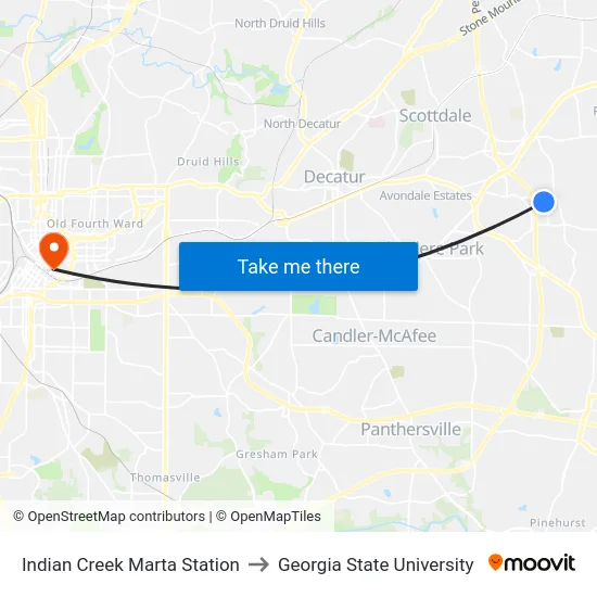 Indian Creek Marta Station to Georgia State University map