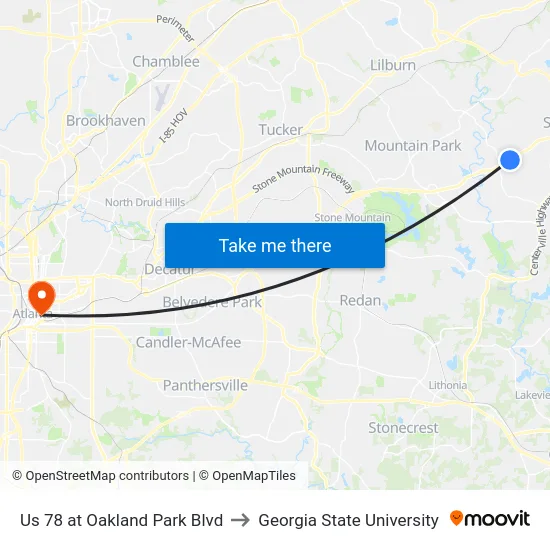 Us 78 at Oakland Park Blvd to Georgia State University map