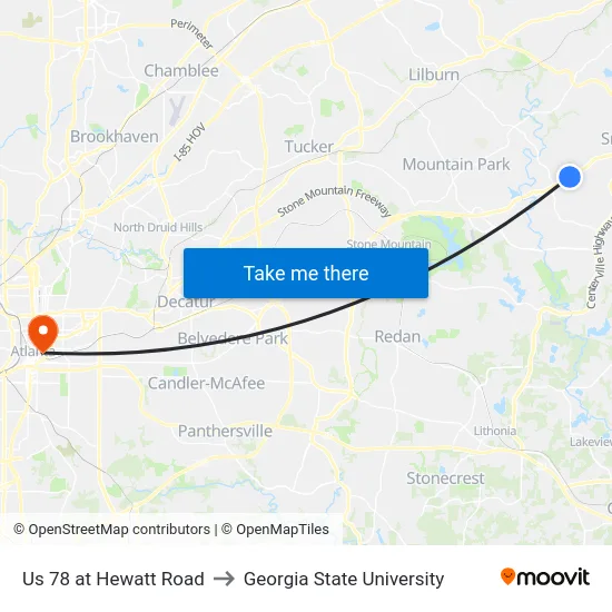 Us 78 at Hewatt Road to Georgia State University map