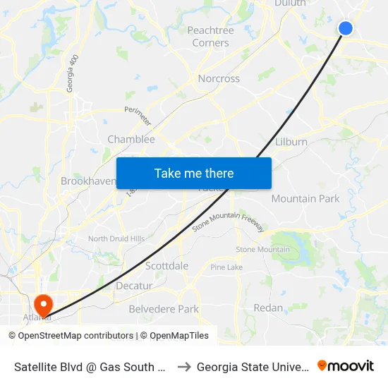 Satellite Blvd @ Gas South Arena to Georgia State University map