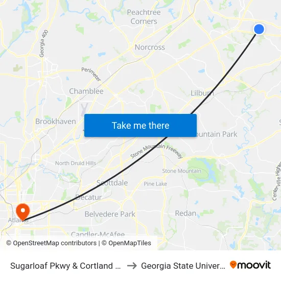 Sugarloaf Pkwy & Cortland Apts to Georgia State University map