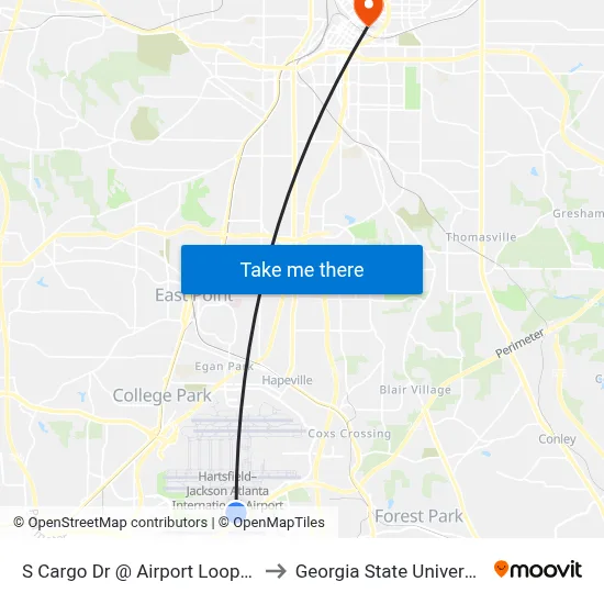 S Cargo Dr @ Airport Loop Rd to Georgia State University map