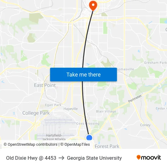 Old Dixie Hwy @ 4453 to Georgia State University map