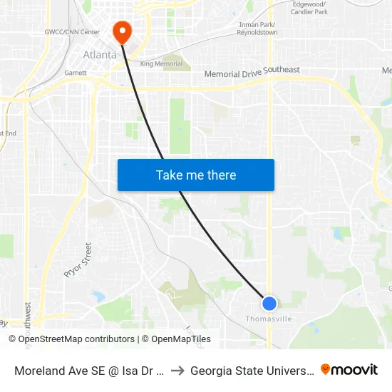 Moreland Ave SE @ Isa Dr SE to Georgia State University map