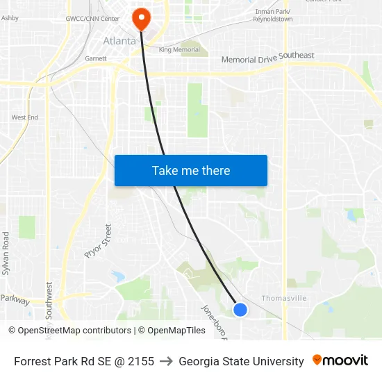 Forrest Park Rd SE @ 2155 to Georgia State University map