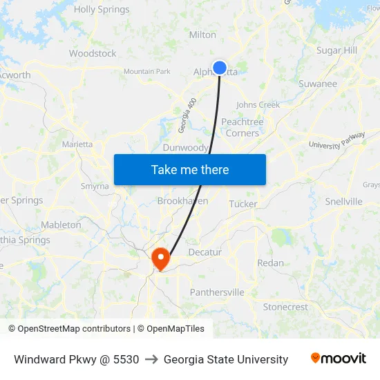 Windward Pkwy @ 5530 to Georgia State University map