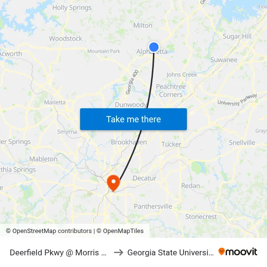 Deerfield Pkwy @ Morris Rd to Georgia State University map