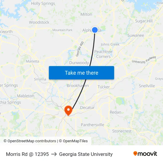 Morris Rd @ 12395 to Georgia State University map
