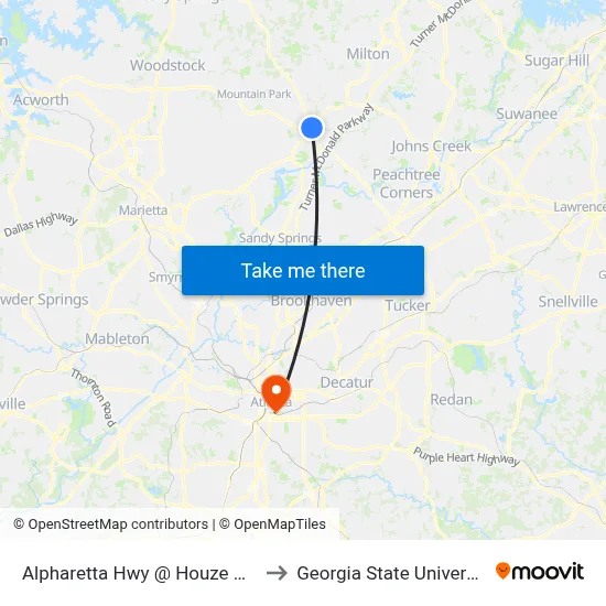 Alpharetta Hwy @ Houze Way to Georgia State University map