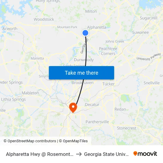 Alpharetta Hwy @ Rosemont Pkwy to Georgia State University map