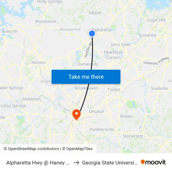 Alpharetta Hwy @ Haney Dr to Georgia State University map