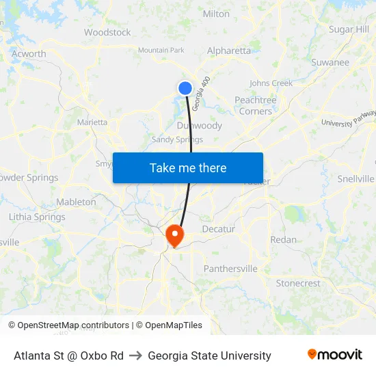 Atlanta St @ Oxbo Rd to Georgia State University map