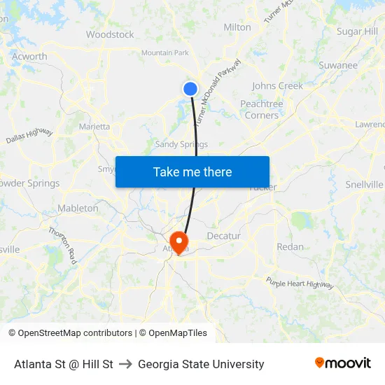 Atlanta St @ Hill St to Georgia State University map