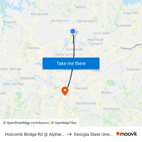 Holcomb Bridge Rd @ Alpharetta St to Georgia State University map
