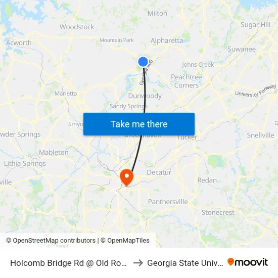 Holcomb Bridge Rd @ Old Roswell Rd to Georgia State University map